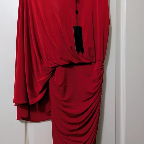 NWT BCBGMAXAZRIA VENUS Elegant Scarlet One-Shoulder Cocktail Dress - Picture 7 of 8